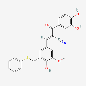 molecular formula C24H19NO5S B12713514 Benzenepropanenitrile, 3,4-dihydroxy-alpha-((4-hydroxy-3-methoxy-5-((phenylthio)methyl)phenyl)methylene)-beta-oxo- CAS No. 906563-38-0