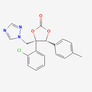 molecular formula C19H16ClN3O3 B12713669 1,3-Dioxolan-2-one, 4-(2-chlorophenyl)-5-(4-methylphenyl)-4-(1H-1,2,4-triazol-1-ylmethyl)-, (4S,5R)- CAS No. 107659-78-9