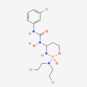 molecular formula C14H20Cl3N4O4P B12713690 Urea, N-(2-(bis(2-chloroethyl)amino)tetrahydro-2H-1,3,2-oxazaphosphorin-4-yl)-N'-(3-chlorophenyl)-N-hydroxy-, P-oxide CAS No. 97139-31-6