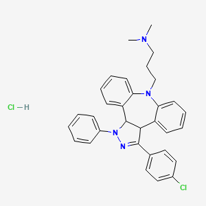 molecular formula C32H32Cl2N4 B12713694 Dibenzo(b,f)pyrazolo(3,4-d)azepine-8(1H)-propanamine, 3a,12b-dihydro-3-(4-chlorophenyl)-N,N-dimethyl-1-phenyl-, monohydrochloride CAS No. 85008-86-2