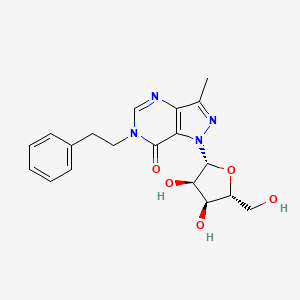 molecular formula C19H22N4O5 B12713761 1-(3,4-Dihydroxy-5-hydroxymethyl-tetrahydro-furan-2-yl)-3-methyl-6-phenethyl-1,6-dihydro-pyrazolo(4,3-d)pyrimidin-7-one CAS No. 89889-86-1