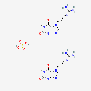 molecular formula C22H36N14O8S B12713872 Theophylline, 7-(3-guanidinopropyl)-, hemisulfate (salt) CAS No. 85460-93-1