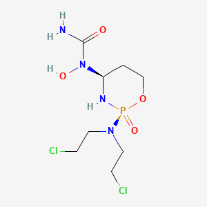 molecular formula C8H17Cl2N4O4P B12713915 Urea, N-(2-(bis(2-chloroethyl)amino)tetrahydro-2H-1,3,2-oxazaphosphorin-4-yl)-N-hydroxy-, P-oxide, cis- CAS No. 97139-56-5