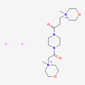 molecular formula C19H36I2N4O4 B12713950 Morpholinium, 4-methyl-4-(3-(4-((4-methylmorpholinium-4-yl)acetyl)-1-piperazinyl)-3-oxopropyl)-, diiodide CAS No. 88514-28-7