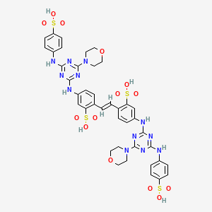 molecular formula C40H40N12O14S4 B12713970 Benzenesulfonic acid, 2,2'-(1,2-ethenediyl)bis(5-((4-(4-morpholinyl)-6-((4-sulfophenyl)amino)-1,3,5-triazin-2-yl)amino)- CAS No. 51461-29-1