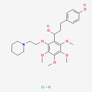 molecular formula C26H38ClNO7 B12713979 Benzenepropanol, 4-hydroxy-alpha-(2,3,4,5-tetramethoxy-6-(2-(1-piperidinyl)ethoxy)phenyl)-, hydrochloride CAS No. 88770-75-6