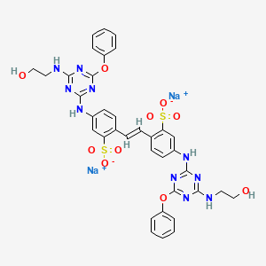 molecular formula C36H32N10Na2O10S2 B12713989 Disodium 4,4'-bis((4-((2-hydroxyethyl)amino)-6-phenoxy-1,3,5-triazin-2-yl)amino)stilbene-2,2'-disulphonate CAS No. 4028-30-2