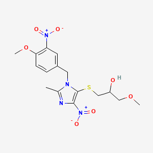 molecular formula C16H20N4O7S B12714001 2-Propanol, 1-methoxy-3-((1-((4-methoxy-3-nitrophenyl)methyl)-2-methyl-4-nitro-1H-imidazol-5-yl)thio)- CAS No. 115906-40-6