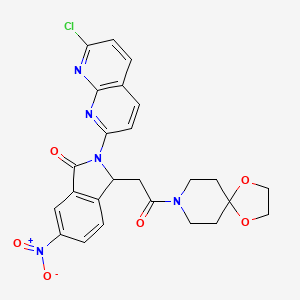molecular formula C25H22ClN5O6 B12714087 1,4-Dioxa-8-azaspiro(4.5)decane, 8-((2-(7-chloro-1,8-naphthyridin-2-yl)-2,3-dihydro-5-nitro-3-oxo-1H-isoindol-1-yl)acetyl)- CAS No. 103255-79-4