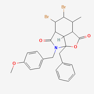 molecular formula C25H25Br2NO4 B12714095 Furo(2,3,4-cd)isoindole-2,6-dione, octahydro-4,5-dibromo-7-((4-methoxyphenyl)methyl)-3-methyl-7a-(phenylmethyl)- CAS No. 157103-14-5