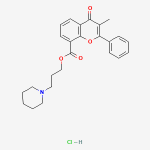molecular formula C25H28ClNO4 B12714132 4H-1-Benzopyran-8-carboxylic acid, 3-methyl-4-oxo-2-phenyl-, 3-(1-piperidinyl)propyl ester, hydrochloride CAS No. 90512-49-5