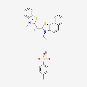 molecular formula C29H27N2O3S3+ B12714139 3-Ethyl-2-((3-methyl-3H-benzothiazol-2-ylidene)methyl)naphtho(2,1-d)thiazolium toluene-p-sulphonate CAS No. 84434-30-0
