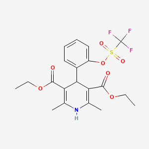 molecular formula C20H22F3NO7S B12714147 3,5-Pyridinedicarboxylic acid, 1,4-dihydro-2,6-dimethyl-4-(o-hydroxyphenyl)-, diethyl ester, trifluoromethanesulfonate (ester) CAS No. 84761-69-3