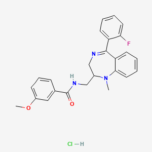 molecular formula C25H25ClFN3O2 B12714157 Benzamide, N-((5-(2-fluorophenyl)-1-methyl-2,3-dihydro-1H-1,4-benzodiazepin-2-yl)methyl)-3-methoxy-, monohydrochloride CAS No. 83736-66-7