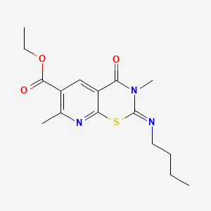 molecular formula C16H21N3O3S B12714295 2H-Pyrido(3,2-e)(1,3)thiazine-6-carboxylic acid, 3,4-dihydro-2-(butylimino)-3,7-dimethyl-4-oxo-, ethyl ester CAS No. 81960-12-5