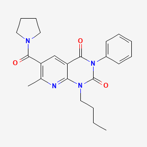molecular formula C23H26N4O3 B12715027 Pyrrolidine, 1-((1-butyl-1,2,3,4-tetrahydro-7-methyl-2,4-dioxo-3-phenylpyrido(2,3-d)pyrimidin-6-yl)carbonyl)- CAS No. 109493-40-5