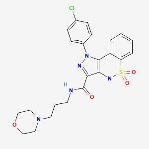 molecular formula C24H26ClN5O4S B12715073 Pyrazolo(4,3-c)(1,2)benzothiazine-3-carboxamide, 1,4-dihydro-1-(p-chlorophenyl)-4-methyl-N-3-(morpholinopropyl)-, 5,5-dioxide CAS No. 81761-97-9