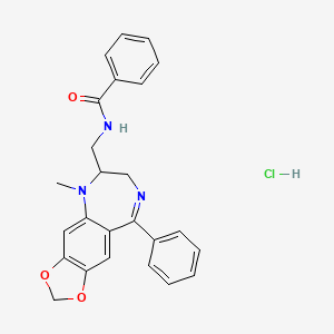 molecular formula C25H24ClN3O3 B12715089 Benzamide, N-((5-methyl-9-phenyl-6,7-dihydro-5H-1,3-dioxolo(4,5-h)(1,4)benzodiazepin-6-yl)methyl)-, monohydrochloride CAS No. 83736-83-8