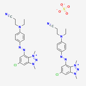molecular formula C38H42Cl2N14O4S B12715156 Bis(6-chloro-4-((4-((2-cyanoethyl)ethylamino)phenyl)azo)-1,3-dimethyl-1H-benzotriazolium) sulphate CAS No. 97752-33-5