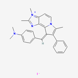 molecular formula C27H27IN4 B12715327 Imidazo(4,5-g)indolizin-6-ium, 3,9-dihydro-9-((4-(dimethylamino)phenyl)methylene)-8-phenyl-2,3,7-trimethyl-, iodide CAS No. 123202-81-3