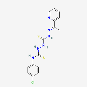 molecular formula C15H15ClN6S2 B12715345 Carbonothioic dihydrazide, N''-(((4-chlorophenyl)amino)thioxomethyl)-N'''-((1E)-1-(2-pyridinyl)ethylidene)- CAS No. 127142-12-5