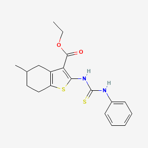 molecular formula C19H22N2O2S2 B12715418 Benzo(b)thiophene-3-carboxylic acid, 4,5,6,7-tetrahydro-5-methyl-2-(((phenylamino)thioxomethyl)amino)-, ethyl ester CAS No. 132605-15-3
