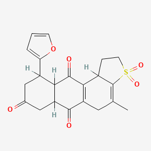 molecular formula C21H20O6S B12715444 Anthra(2,1-b)thiophene-6,8,11(7H)-trione, 1,2,5,6a,9,10,10a,11b-octahydro-10-(2-furanyl)-4-methyl-, 3,3-dioxide CAS No. 130598-04-8