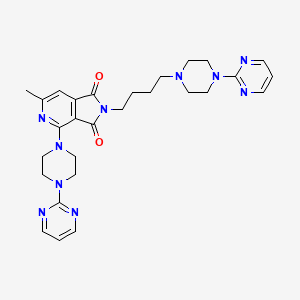 molecular formula C28H34N10O2 B12715578 1H-Pyrrolo(3,4-c)pyridine-1,3(2H)-dione, 6-methyl-4-(4-(2-pyrimidinyl)-1-piperazinyl)-2-(4-(4-(2-pyrimidinyl)-1-piperazinyl)butyl)- CAS No. 150064-16-7