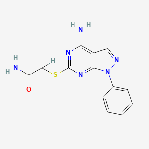 molecular formula C14H14N6OS B12715598 Propanamide, 2-((4-amino-1-phenyl-1H-pyrazolo(3,4-d)pyrimidin-6-yl)thio)- CAS No. 134896-40-5