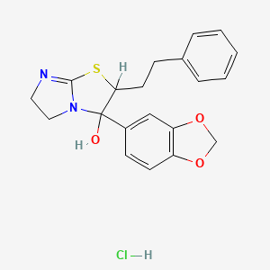 molecular formula C20H21ClN2O3S B12715601 Imidazo(2,1-b)thiazol-3-ol, 3-(1,3-benzodioxol-5-yl)-2,3,5,6-tetrahydro-2-(2-phenylethyl)-, monohydrochloride CAS No. 86346-90-9