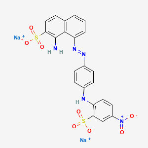 molecular formula C22H15N5Na2O8S2 B12715675 Disodium (5or8)-amino-(8or5)-((4-((4-nitro-2-sulphonatophenyl)amino)phenyl)azo)naphthalene-2-sulphonate CAS No. 85136-33-0