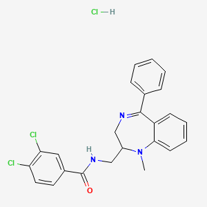 molecular formula C24H22Cl3N3O B12715686 Benzamide, 3,4-dichloro-N-((1-methyl-5-phenyl-2,3-dihydro-1H-1,4-benzodiazepin-2-yl)methyl)-,monohydrochloride CAS No. 83736-54-3