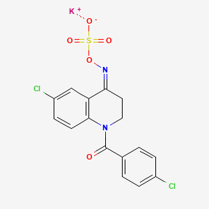 molecular formula C16H11Cl2KN2O5S B12715700 Hydroxylamine-O-sulfonic acid, N-(6-chloro-1-(4-chlorobenzoyl)-2,3-dihydro-4(1H)-quinolinylidene)-, potassium salt CAS No. 114427-25-7