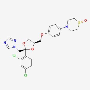 molecular formula C23H24Cl2N4O4S B12715712 Thiomorpholine, 4-(4-((2-(2,4-dichlorophenyl)-2-(1H-1,2,4-triazol-1-ylmethyl)-1,3-dioxolan-4-yl)methoxy)phenyl)-, 1-oxide, cis- CAS No. 103661-10-5