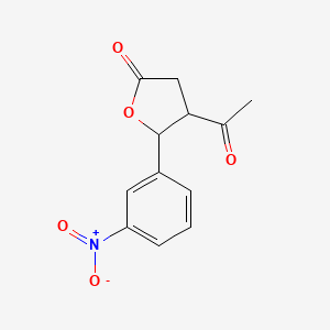 molecular formula C12H11NO5 B12715738 trans-4-Acetyl-5-(m-nitrophenyl)-4,5-dihydro-2(3H)-furanone CAS No. 83294-29-5