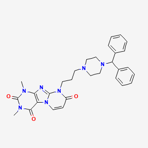 molecular formula C30H33N7O3 B12715764 Pyrimido(2,1-f)purine-2,4,8(1H,3H,9H)-trione, 1,3-dimethyl-9-(3-(4-(diphenylmethyl)-1-piperazinyl)propyl)- CAS No. 165898-60-2