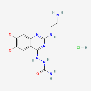 molecular formula C13H20ClN7O3 B12715857 Hydrazinecarboxamide, 2-(2-((2-aminoethyl)amino)-6,7-dimethoxy-4-quinazolinyl)-, monohydrochloride, hydrate CAS No. 134749-32-9
