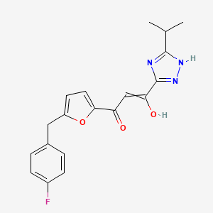 molecular formula C19H18FN3O3 B12715898 2-Propen-1-one, 1-(5-((4-fluorophenyl)methyl)-2-furanyl)-3-hydroxy-3-(5-(1-methylethyl)-1H-1,2,4-triazol-3-yl)- CAS No. 280571-91-7