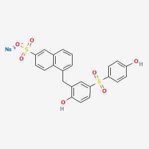 molecular formula C23H17NaO7S2 B12715980 Sodium 5-((2-hydroxy-5-((4-hydroxyphenyl)sulphonyl)phenyl)methyl)naphthalene-2-sulphonate CAS No. 84852-32-4