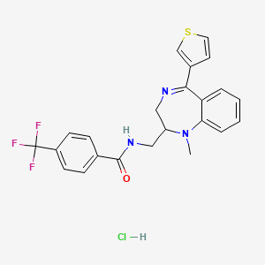 molecular formula C23H21ClF3N3OS B12715994 Benzamide, N-((2,3-dihydro-1-methyl-5-(3-thienyl)-1H-1,4-benzodiazepin-2-yl)methyl)-4-(trifluoromethyl)-, monohydrochloride CAS No. 84671-45-4