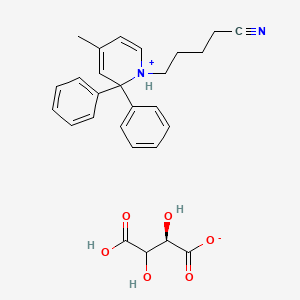 molecular formula C27H30N2O6 B12716034 1-(4-Cyanobutyl)-gamma-methyl-alpha,alpha-diphenylpyridinium hydrogen (R-(R*,R*))-tartrate CAS No. 93842-99-0