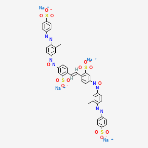 molecular formula C40H28N8Na4O14S4 B12716079 Tetrasodium 4,4'-bis(3-(3-methyl-4-((4-sulphonatophenyl)azo)phenyl)oxadiaziridinyl)stilbene-2,2'-disulphonate CAS No. 96873-61-9