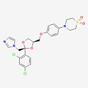 molecular formula C24H25Cl2N3O5S B12716254 Thiomorpholine, 4-(4-((2-(2,4-dichlorophenyl)-2-(1H-imidazol-1-ylmethyl)-1,3-dioxolan-4-yl)methoxy)phenyl)-, 1,1-dioxide, cis- CAS No. 103661-08-1