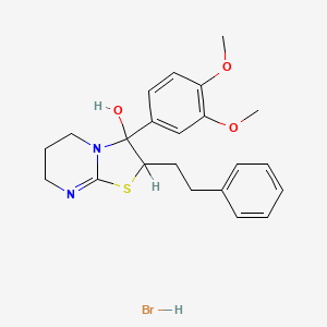 molecular formula C22H27BrN2O3S B12716346 5H-Thiazolo(3,2-a)pyrimidin-3-ol, 3-(3,4-dimethoxyphenyl)-2,3,6,7-tetrahydro-2-(2-phenylethyl)-, monohydrobromide CAS No. 86346-97-6