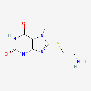 molecular formula C9H13N5O2S B12716374 Theobromine, 8-((2-aminoethyl)thio)- CAS No. 115050-23-2