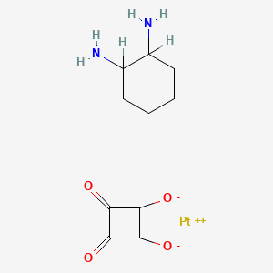 molecular formula C10H14N2O4Pt B12716467 Platinum, (1,2-cyclohexanediammine-kappaN,kappaN')(3,4-di(hydroxy-kappaO)-3-cyclobutene-1,2-dionato(2-))-, (SP-4-2-(trans))- CAS No. 187682-72-0