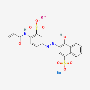 molecular formula C19H13KN3NaO8S2 B12716512 4-Hydroxy-3-((4-((1-oxoallyl)amino)-3-sulphophenyl)azo)naphthalene-1-sulphonic acid, potassium sodium salt CAS No. 85959-02-0