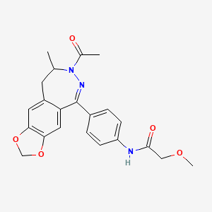 molecular formula C22H23N3O5 B12716520 Acetamide, N-(4-(7-acetyl-8,9-dihydro-8-methyl-7H-1,3-dioxolo(4,5-h)(2,3)benzodiazepin-5-yl)phenyl)-2-methoxy- CAS No. 143691-70-7