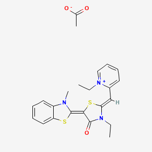 molecular formula C23H25N3O3S2 B12716531 Pyridinium, 1-ethyl-2-((3-ethyl-5-(3-methyl-2(3H)-benzothiazolylidene)-4-oxo-2-thiazolidinylidene)methyl)-, acetate CAS No. 142306-97-6