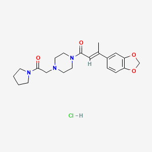 molecular formula C21H28ClN3O4 B12716547 Piperazine, 1-(3-(1,3-benzodioxol-5-yl)-1-oxo-2-butenyl)-4-(2-oxo-2-(1-pyrrolidinyl)ethyl)-, monohydrochloride, (E)- CAS No. 97181-25-4